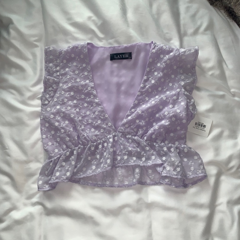 Lilac Flower Embroided Crop Top